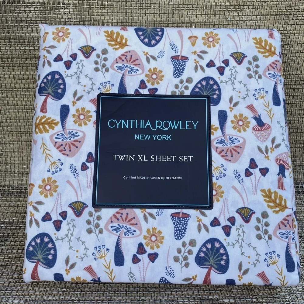 Cynthia Rowley Mushrooms Flowers Cottage Microfiber TWIN XL Sheet Set 3pc